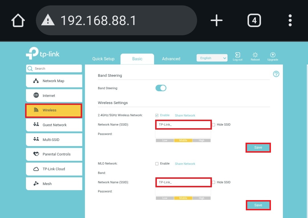Ændring af netværksnavn / SSID