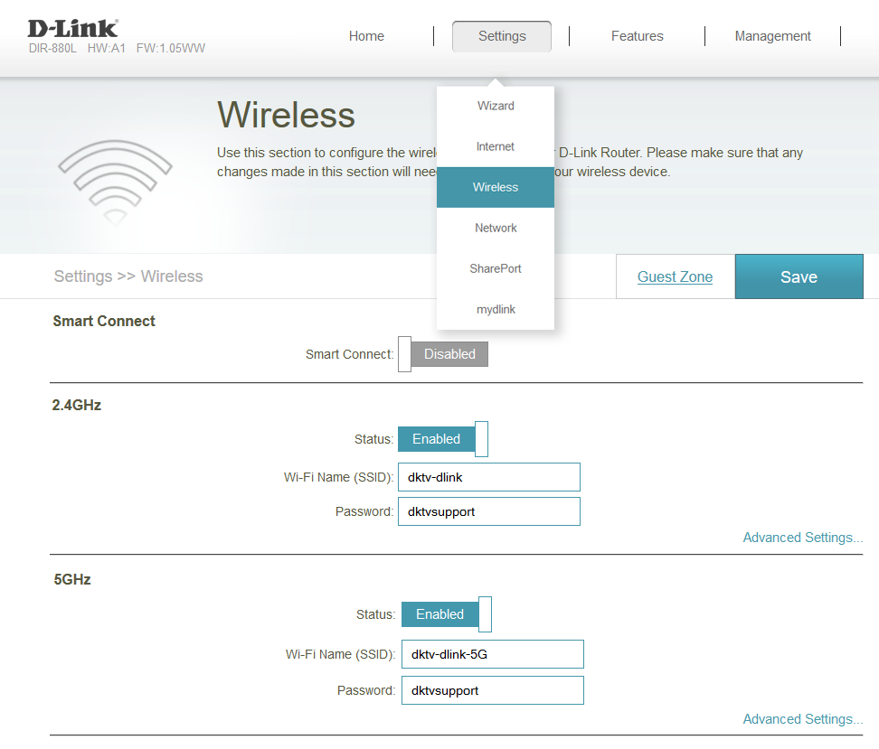 D-Link router admin interface